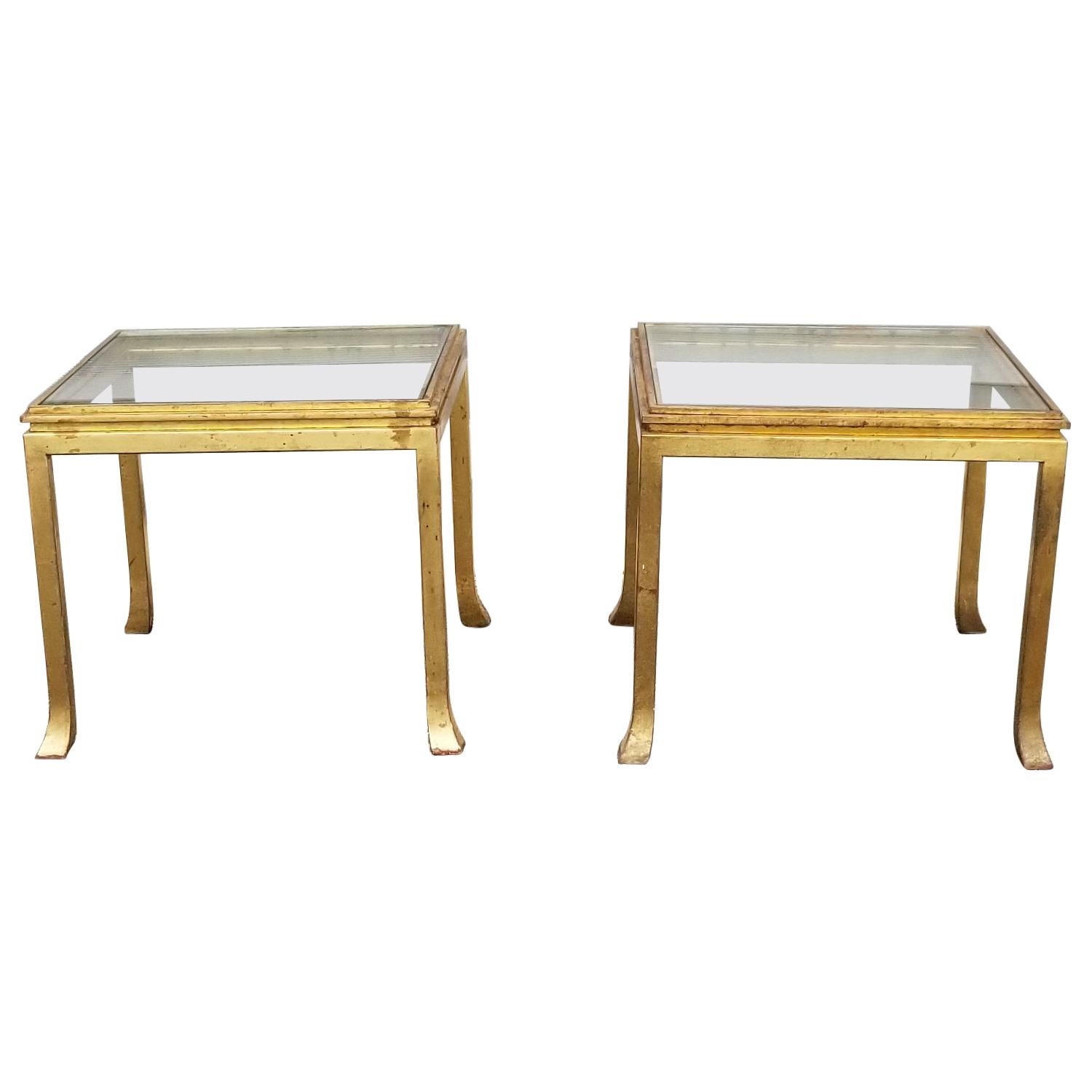 Pair of Gold Leaf Solid Steel End Tables by Maison Ramsay, France, 1970s