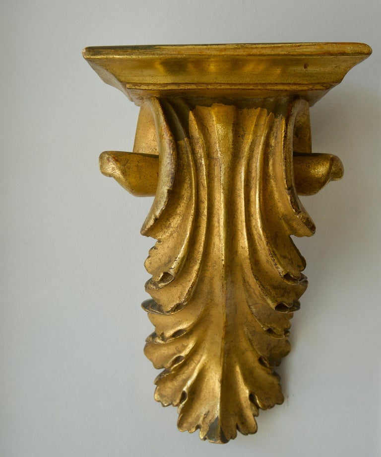 Pair of Gold Leaf Wall Brackets at 1stDibs
