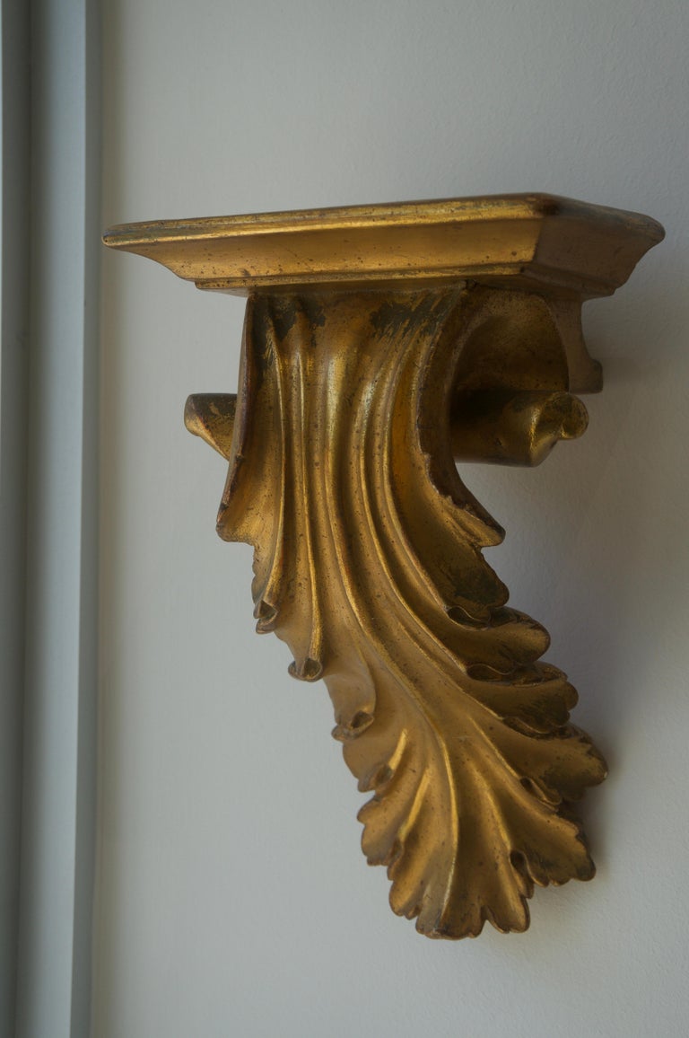 Pair of Gold Leaf Wall Brackets at 1stDibs