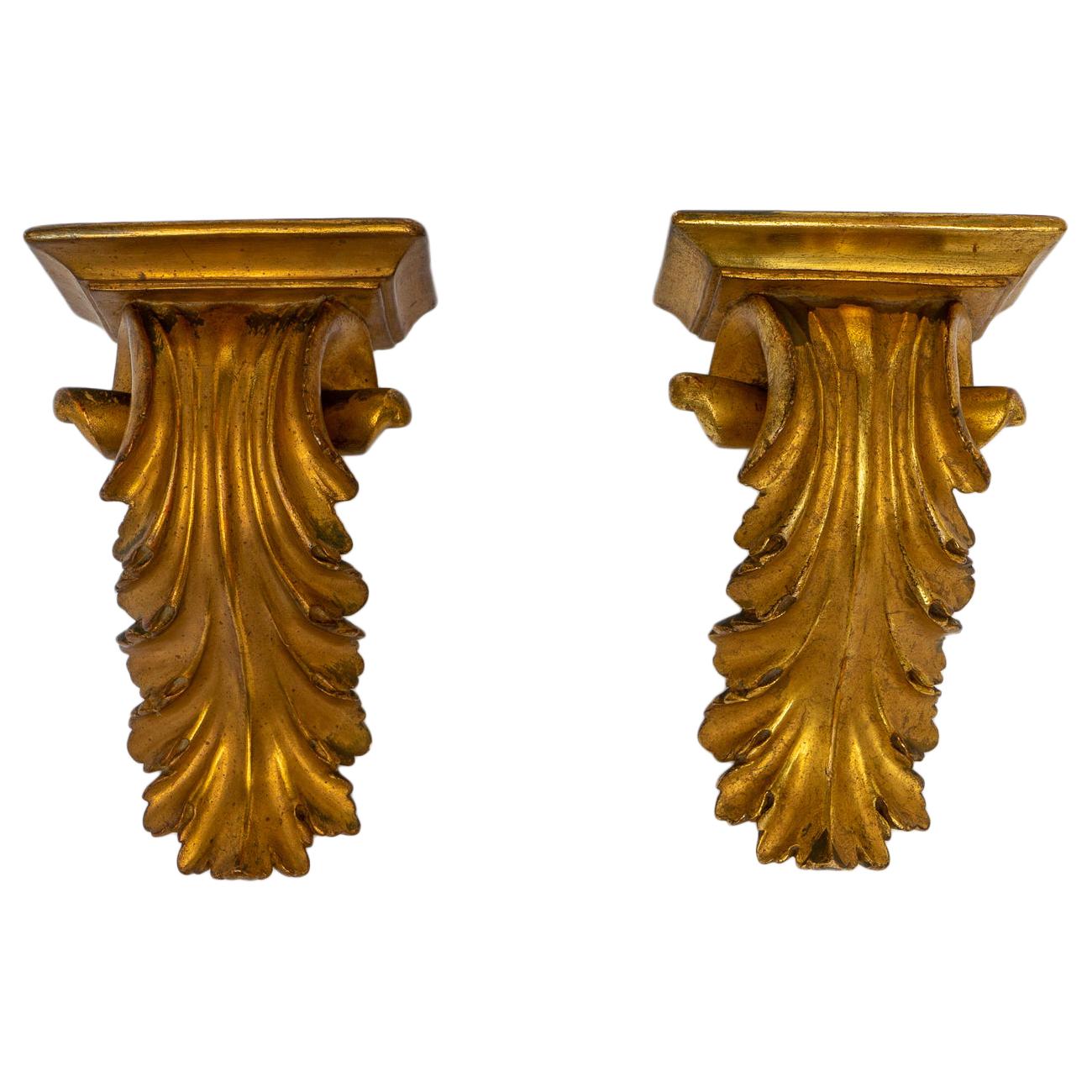Pair of Gold Leaf Wall Brackets at 1stDibs
