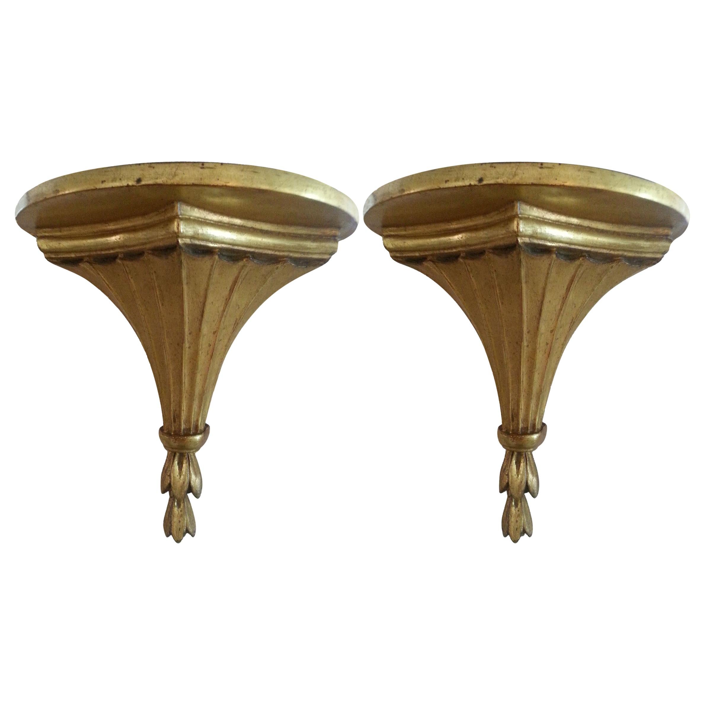 Pair of Gold Leaf Wall Brackets at 1stDibs