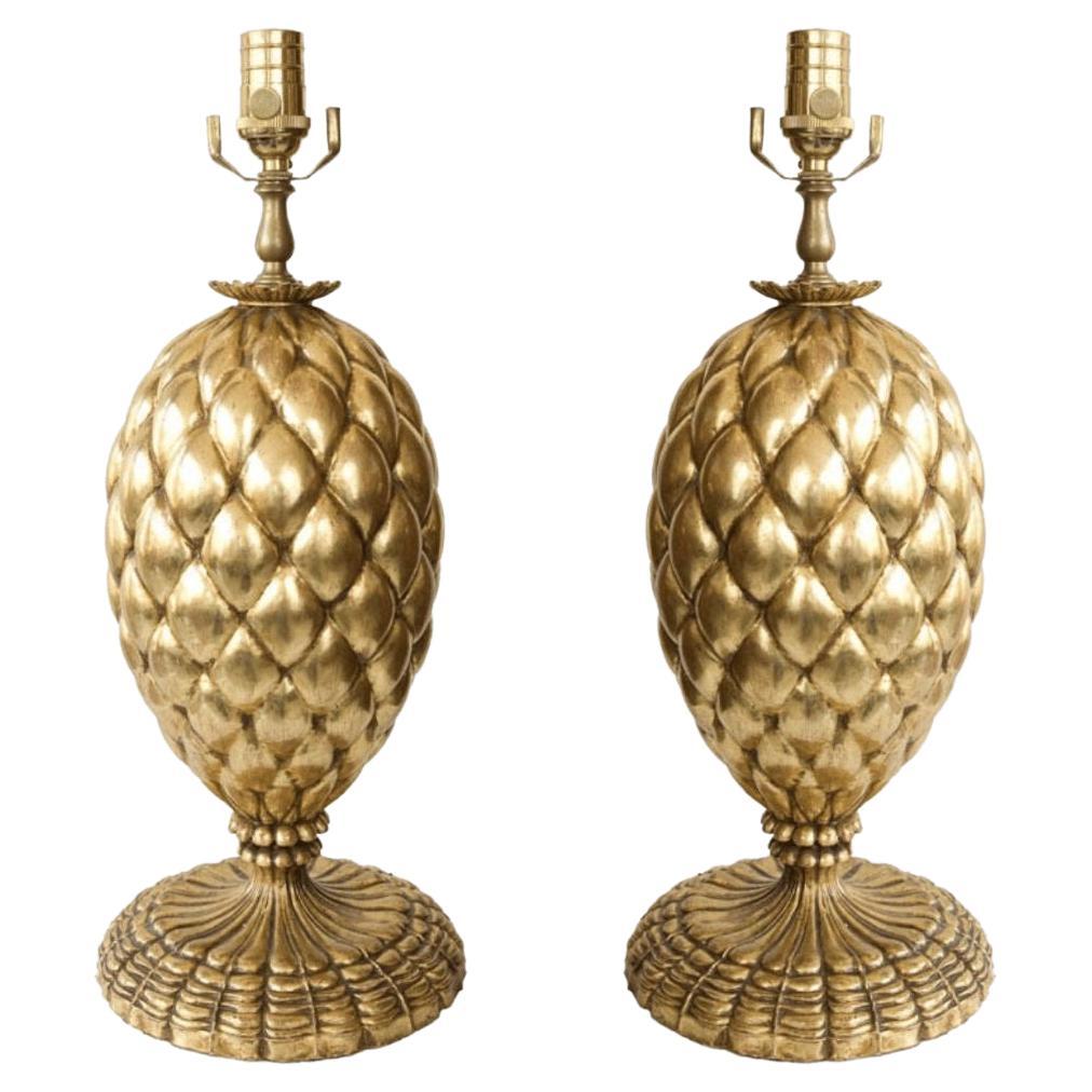 Pair of Gold leafed Pineapple Lamps by Bryan Cox