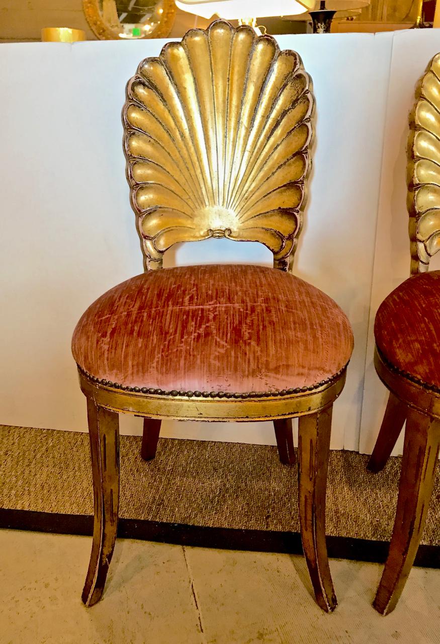 Hollywood Regency Pair of Gold Leafed Venetian Grotto Chairs, circa 1950
