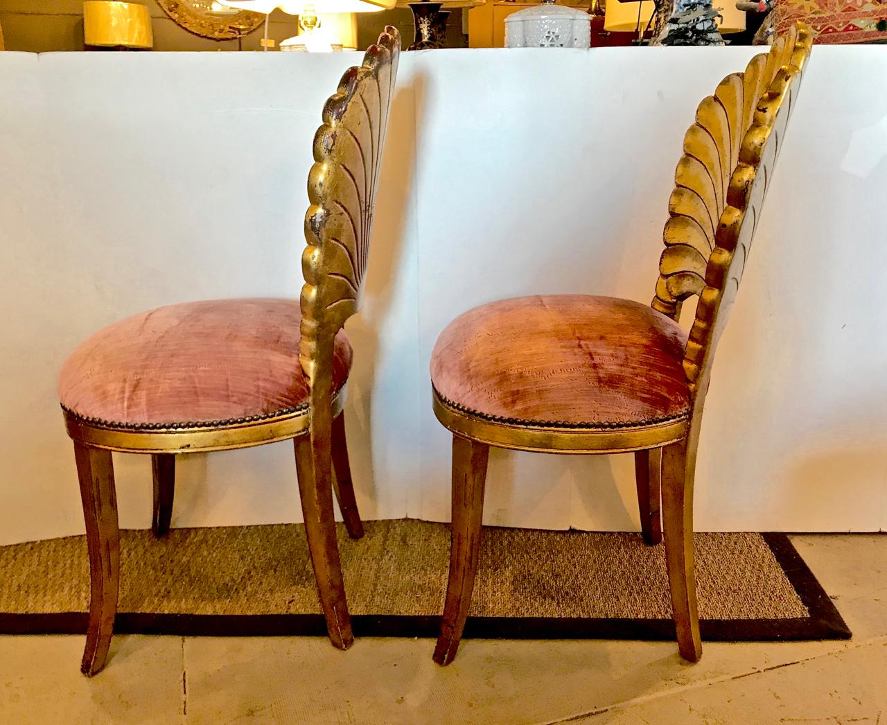 Italian Pair of Gold Leafed Venetian Grotto Chairs, circa 1950