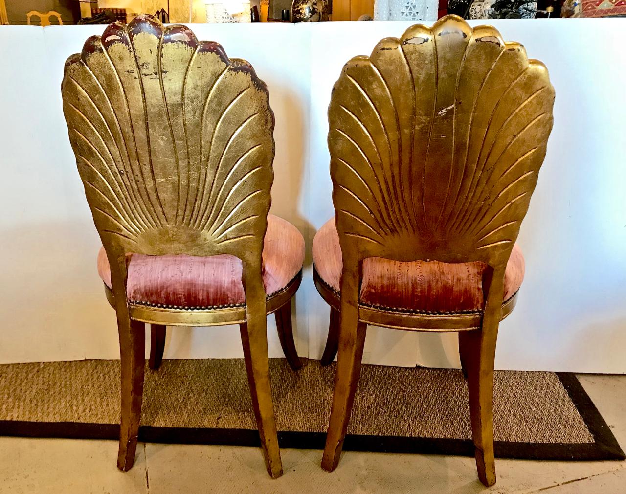 Pair of Gold Leafed Venetian Grotto Chairs, circa 1950 In Good Condition In Pasadena, CA