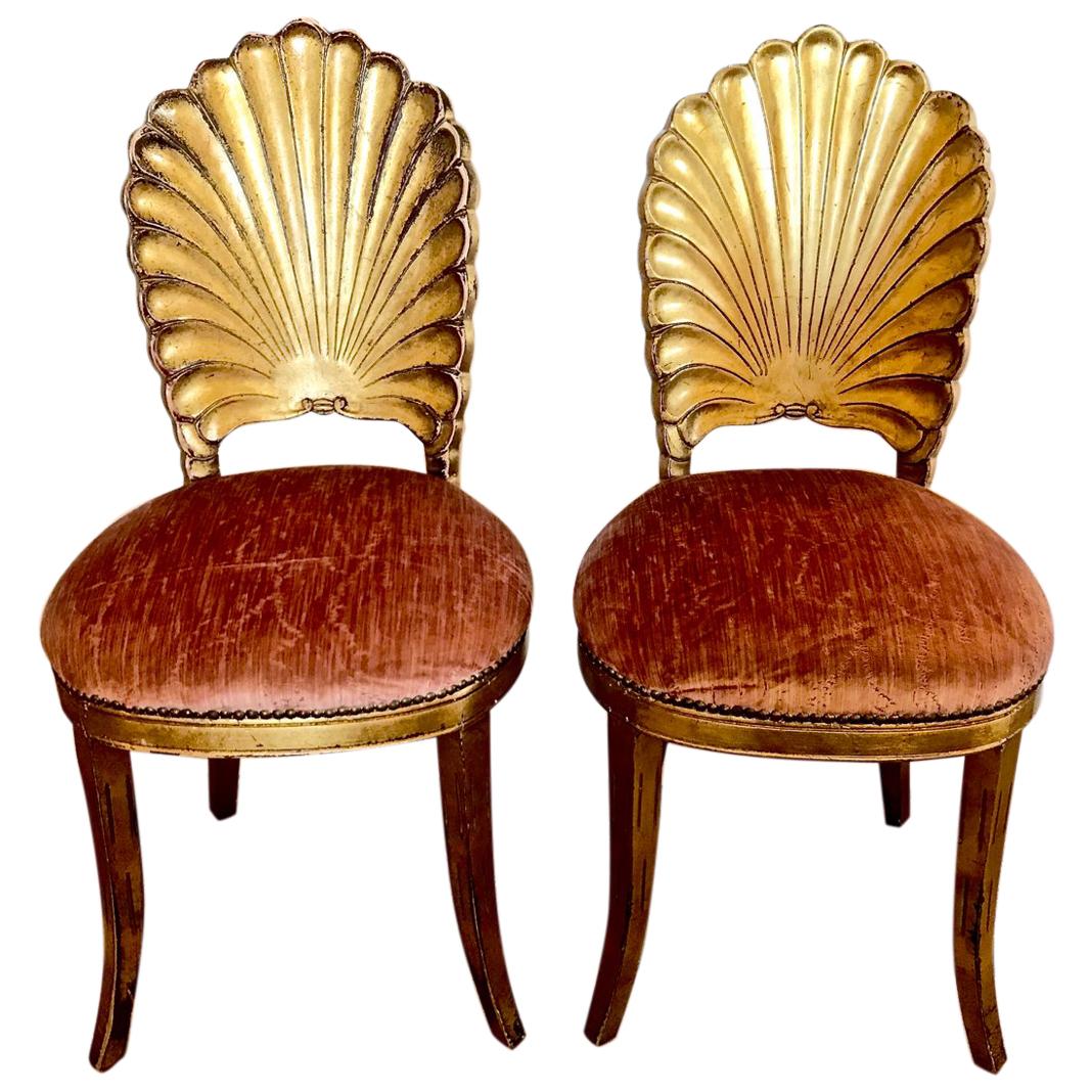 Pair of Gold Leafed Venetian Grotto Chairs, circa 1950