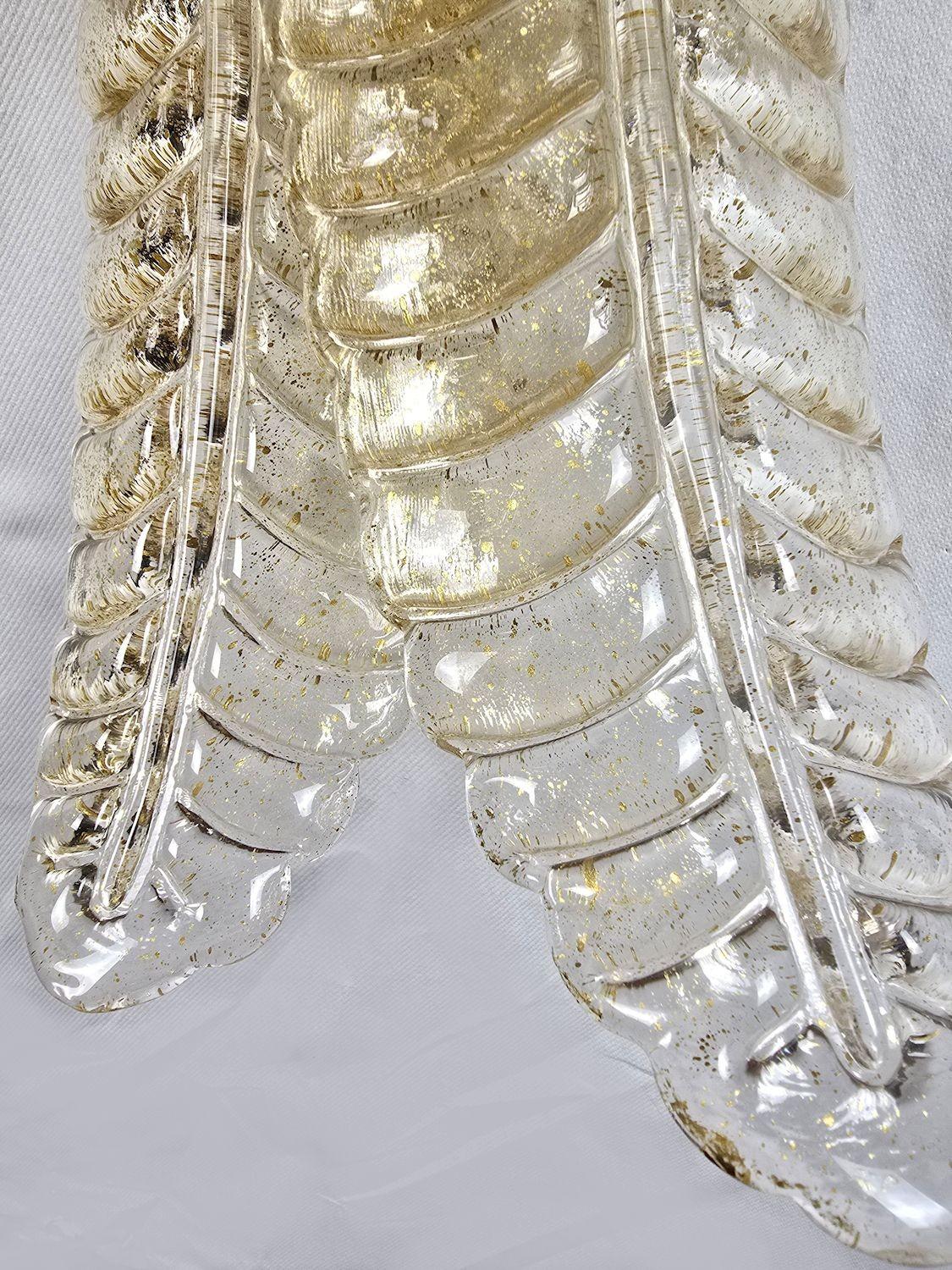 Pareja de apliques de cristal de Murano con hojas doradas Latón en venta