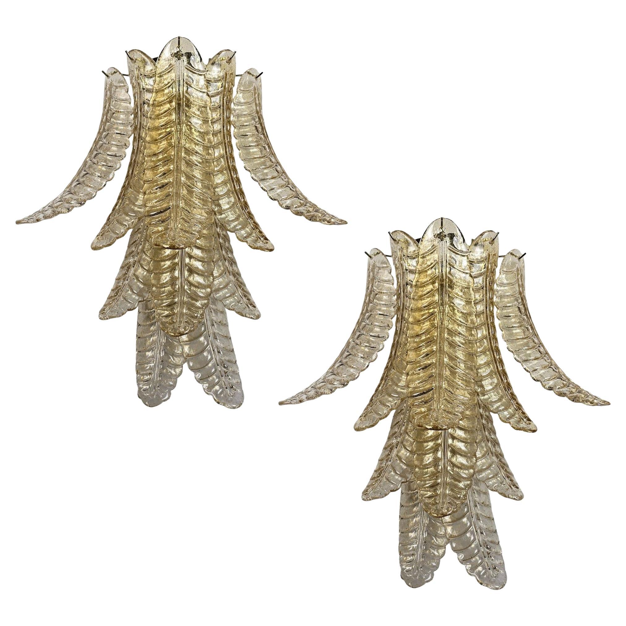 Pair of gold leaves Murano glass sconces