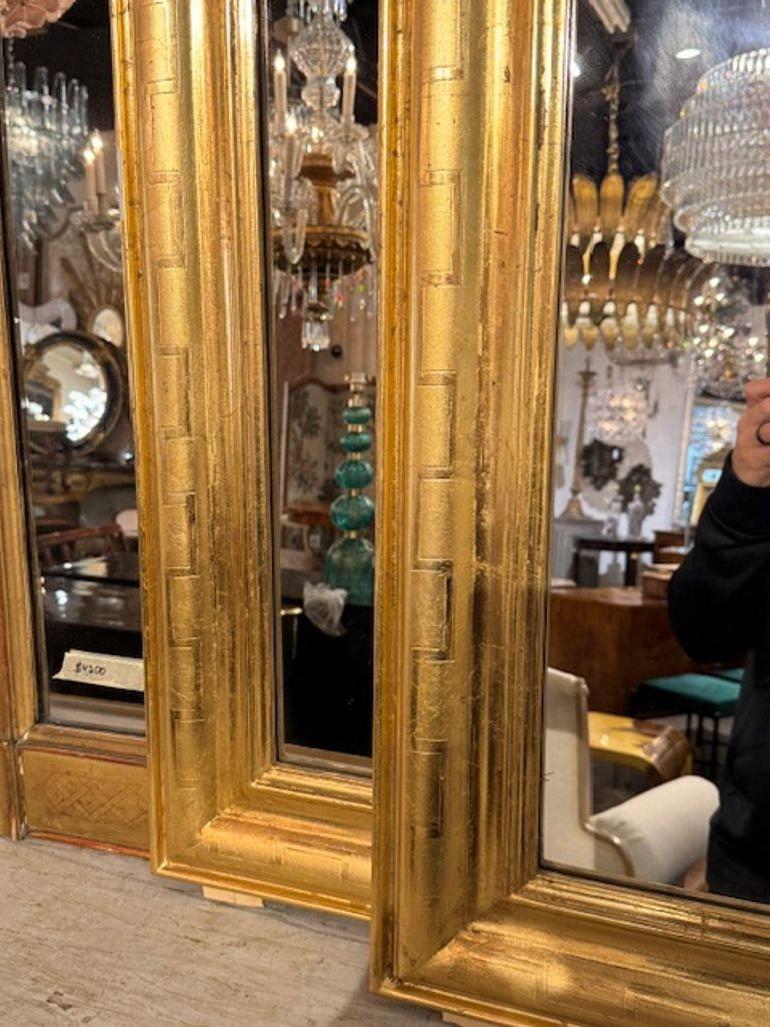 French Pair of Gold Louis Philippe Mirrors with Geometric Pattern