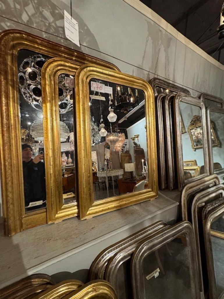 Pair of Gold Louis Philippe Mirrors with Geometric Pattern 1