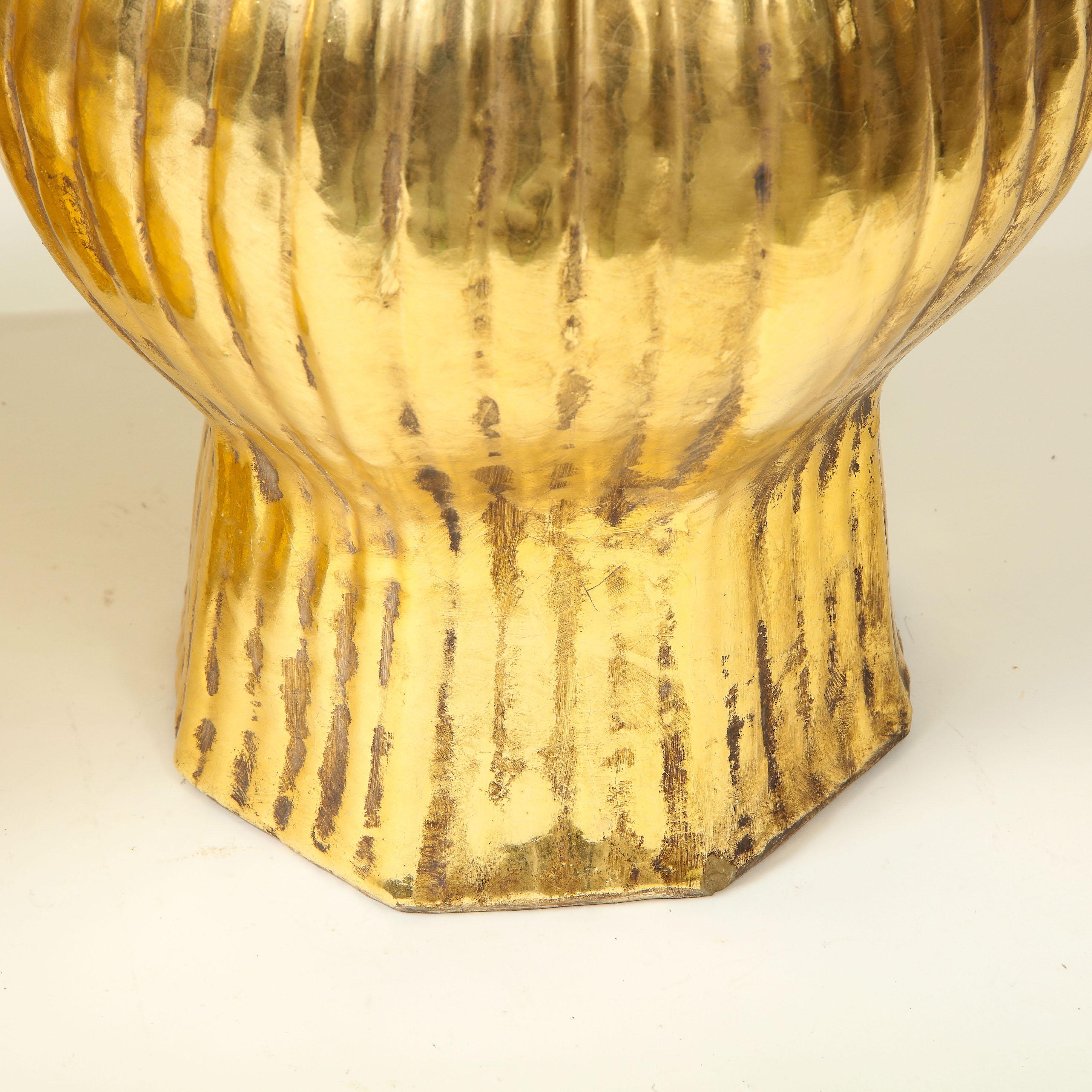 Pair of Gold Luster Ribbed Covered Ginger Jars 1
