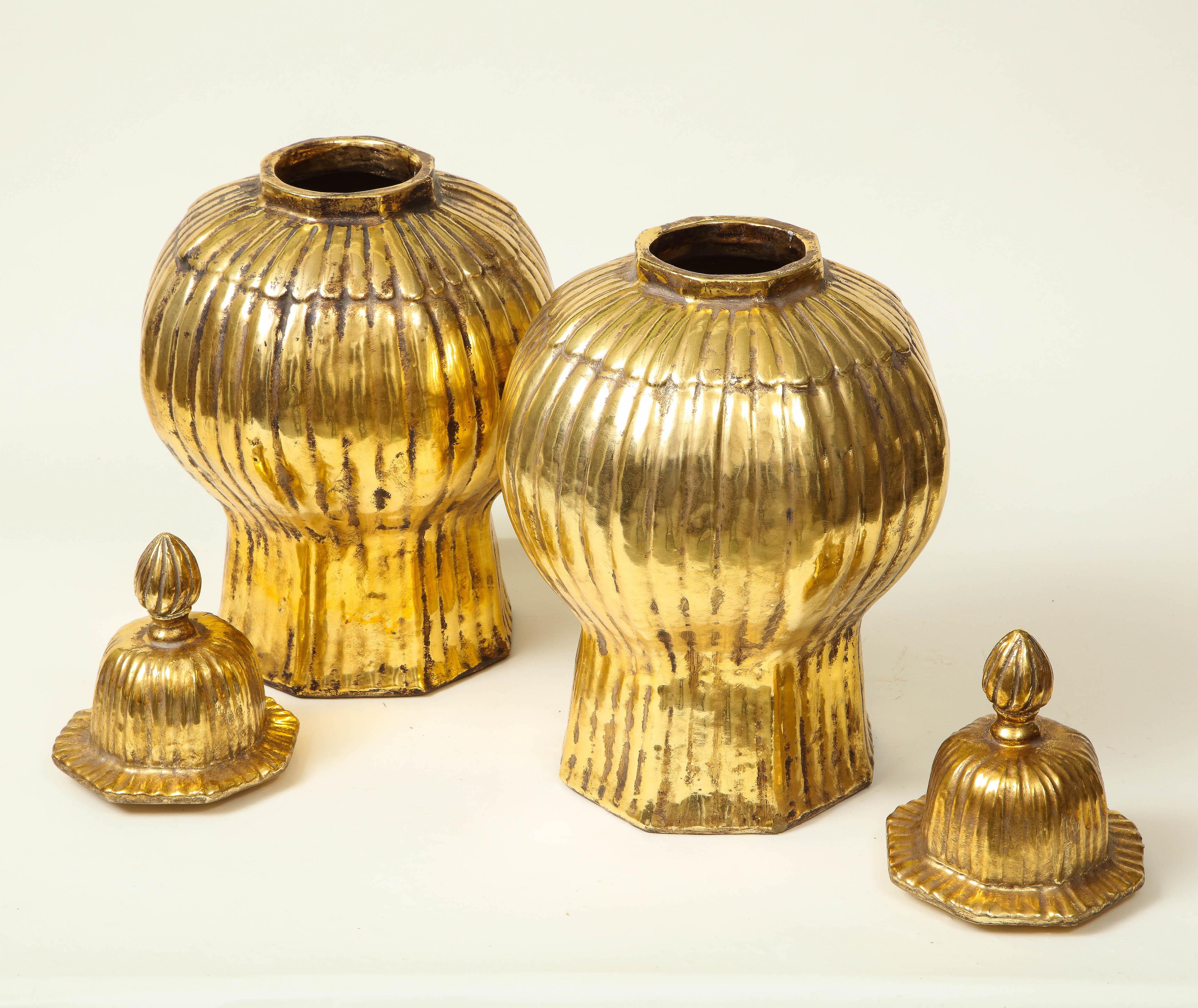 Unknown Pair of Gold Luster Ribbed Covered Ginger Jars