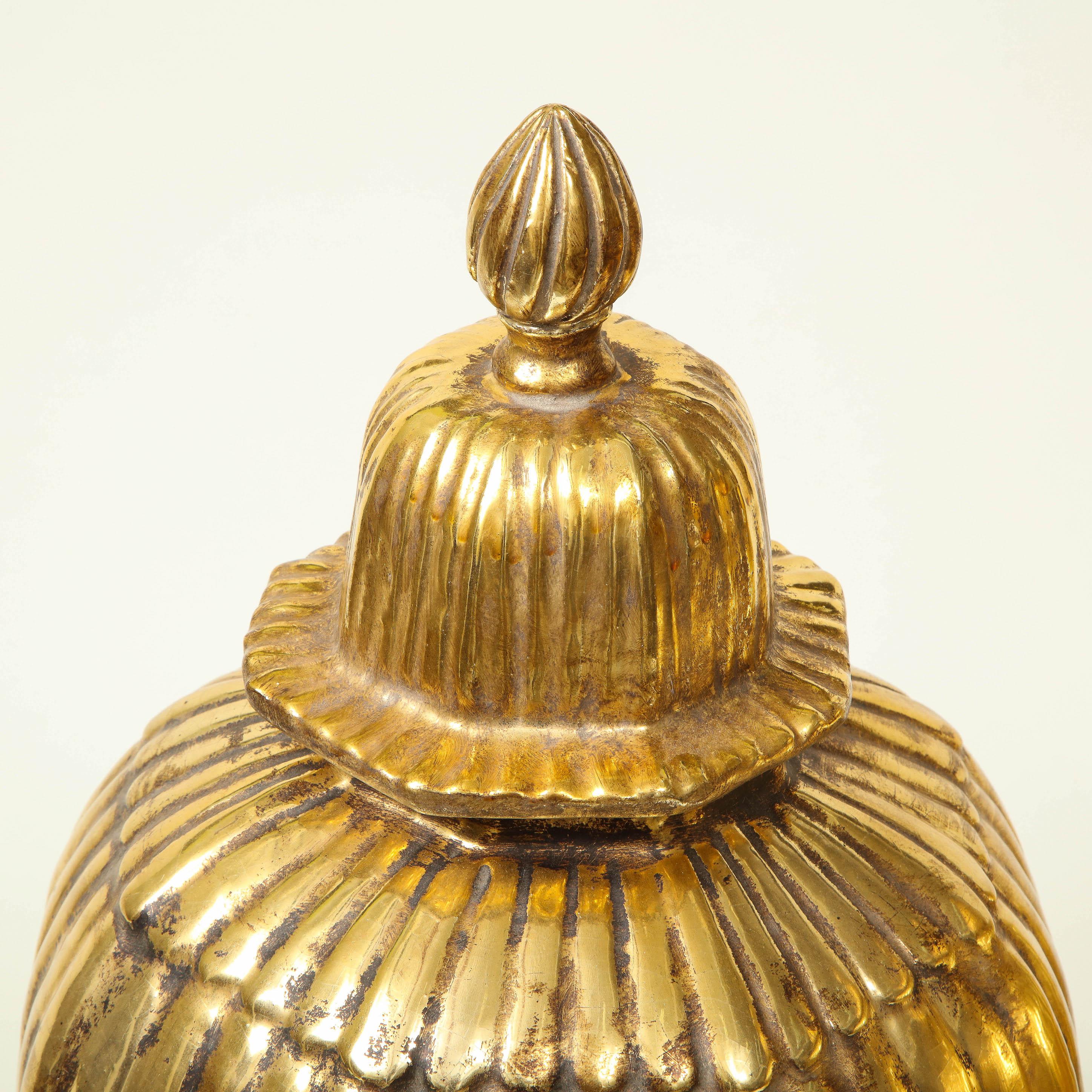 Pair of Gold Luster Ribbed Covered Ginger Jars In Good Condition In New York, NY