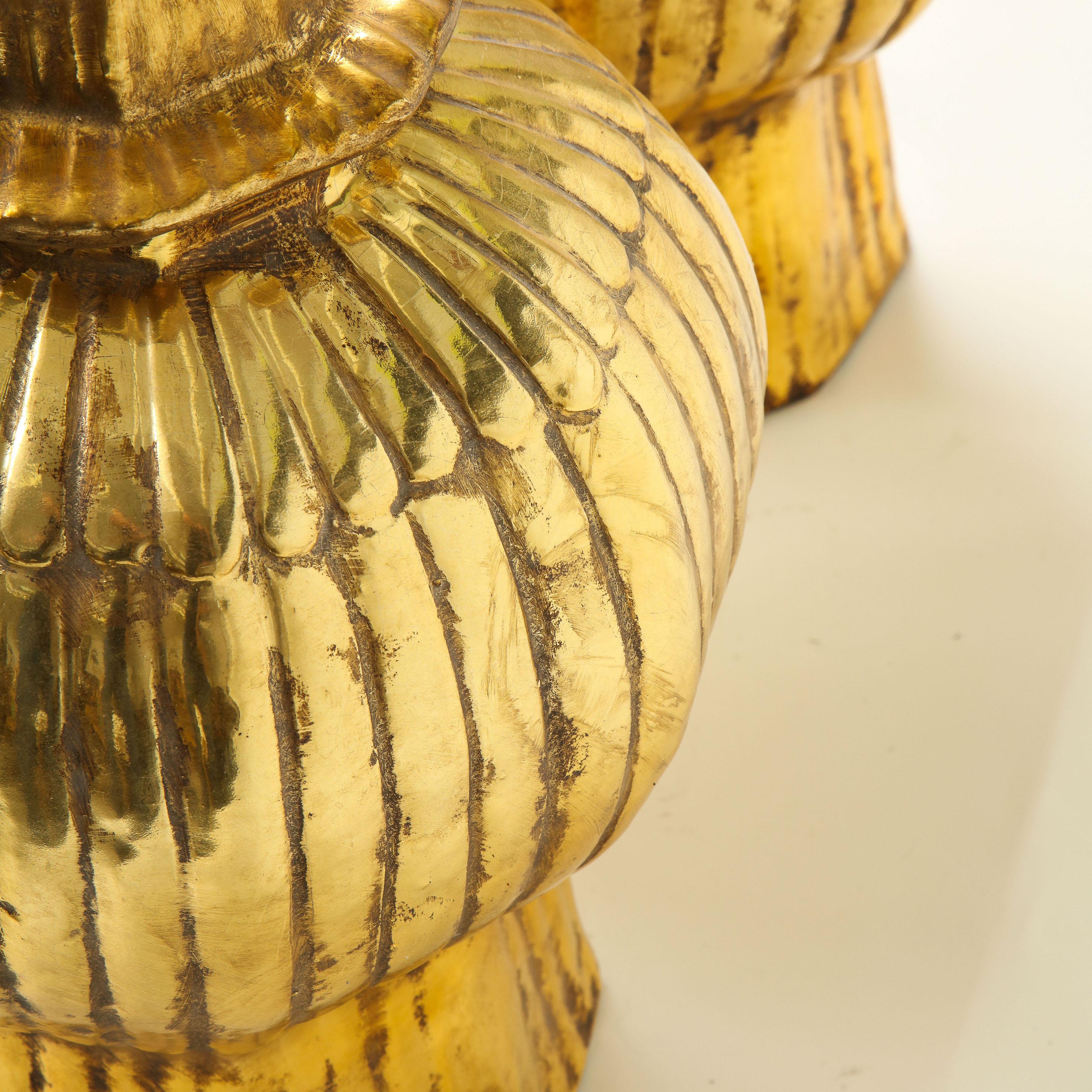 Ceramic Pair of Gold Luster Ribbed Covered Ginger Jars