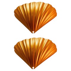 Pair of Gold Lustre Ceramic Scallop Shell Up-Light Wall Sconces, 1970s–80s