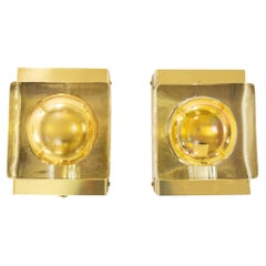 Retro Pair of Gold Maritim Glass and Brass Wall Lamps by Vitrika, 1970s