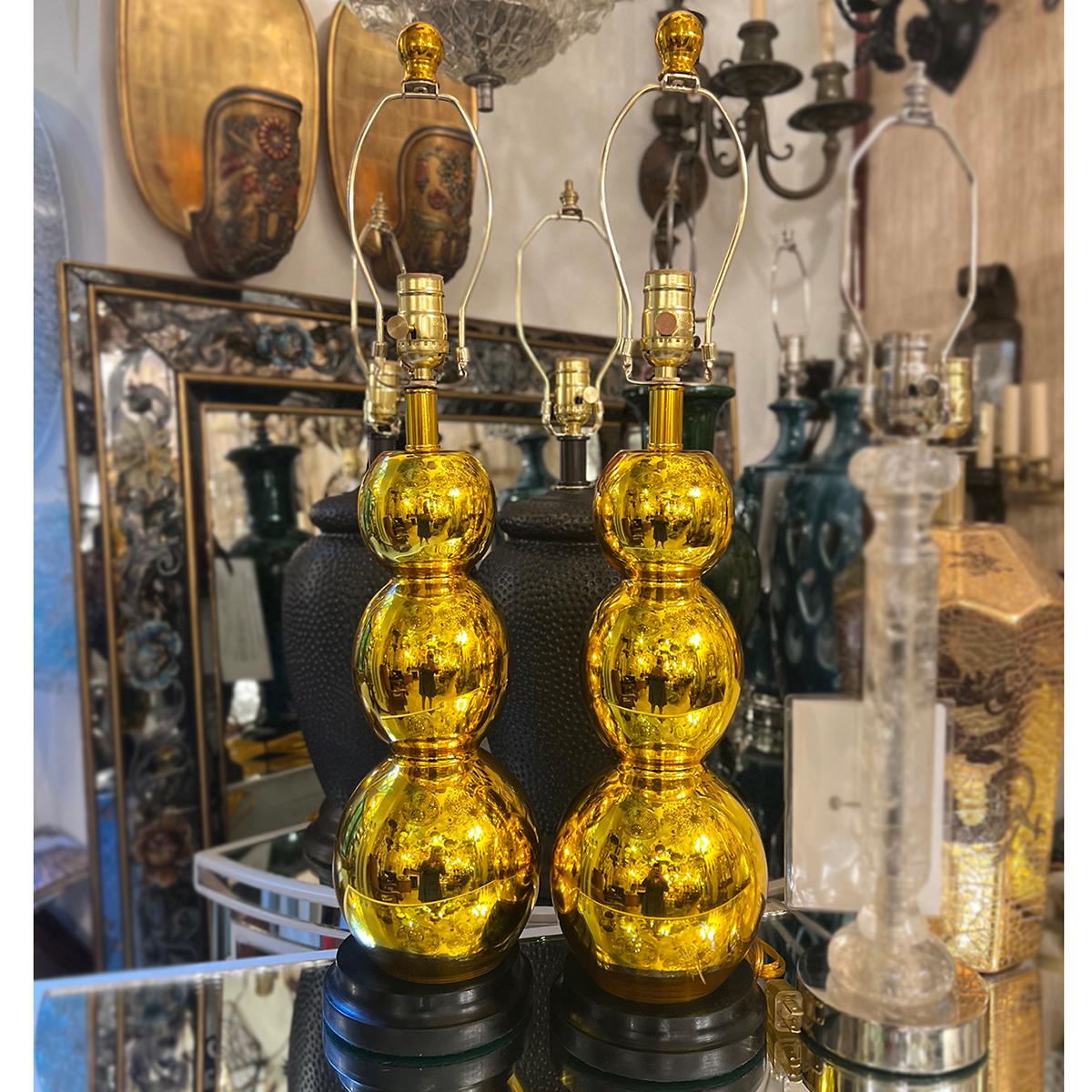 Pair of Gold Mercury Glass Lamps For Sale 2