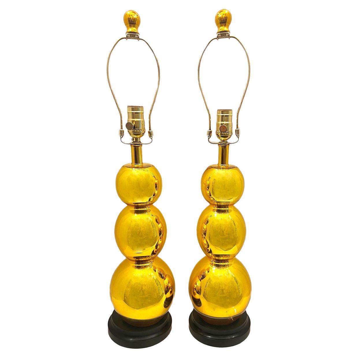 Pair of Gold Mercury Glass Lamps For Sale