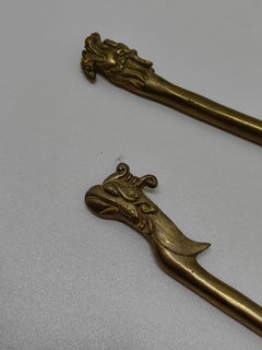Pair of Gold Metal Dragon and Phoenix Chinese Hair Pins