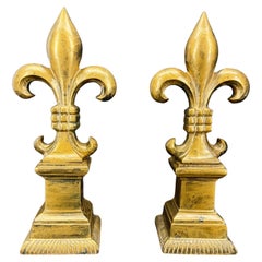 Pair of Gold Metal French Fleur de Lis Sculptures