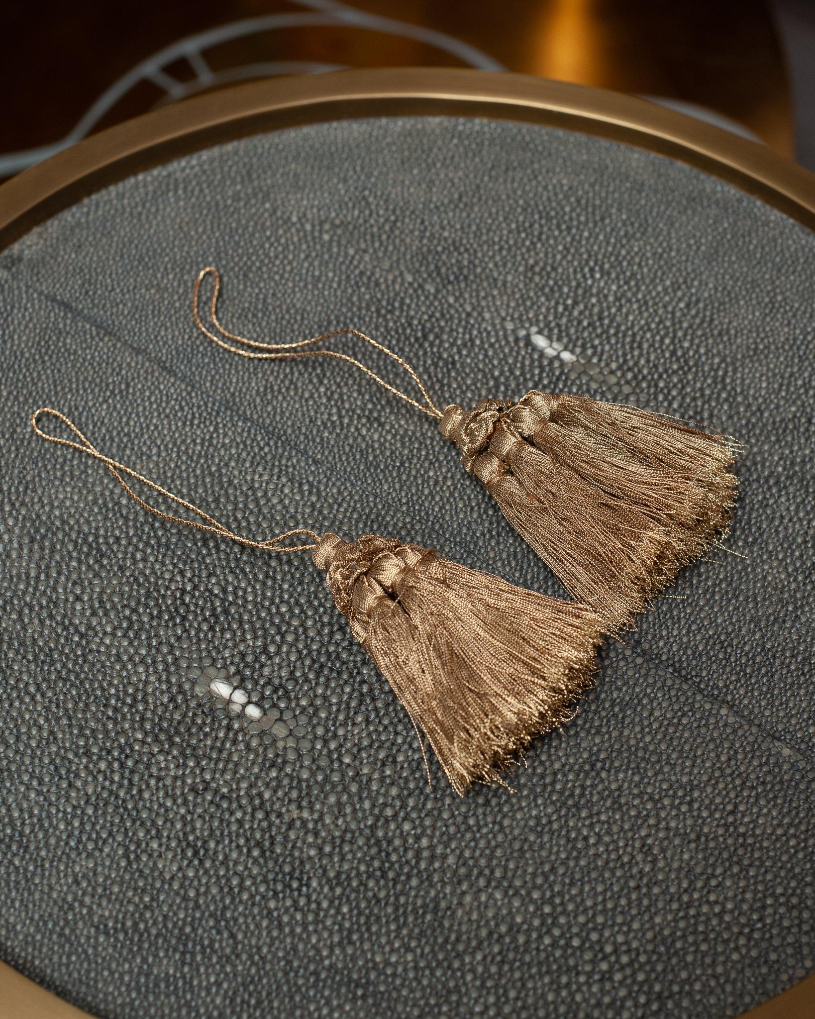 Italian Pair of Gold Metallic Silk Tassels For Sale