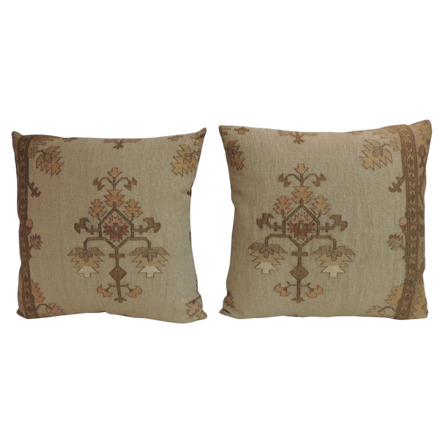 Pair of Gold Metallic Threads Embroidered Turkish Decorative Pillows