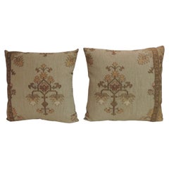 Pair of Gold Metallic Threads Embroidered Turkish Decorative Pillows