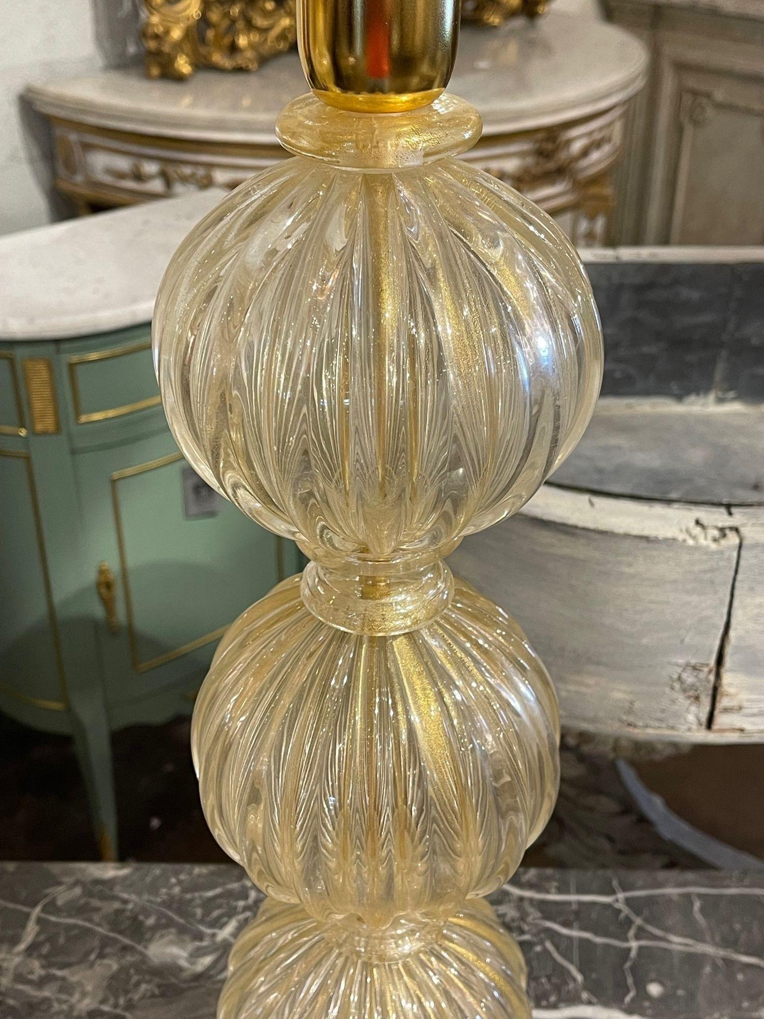 Pair of Gold Murano Ball Form Lamps In Good Condition For Sale In Dallas, TX