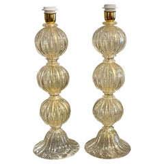 Pair of Gold Murano Ball Form Lamps