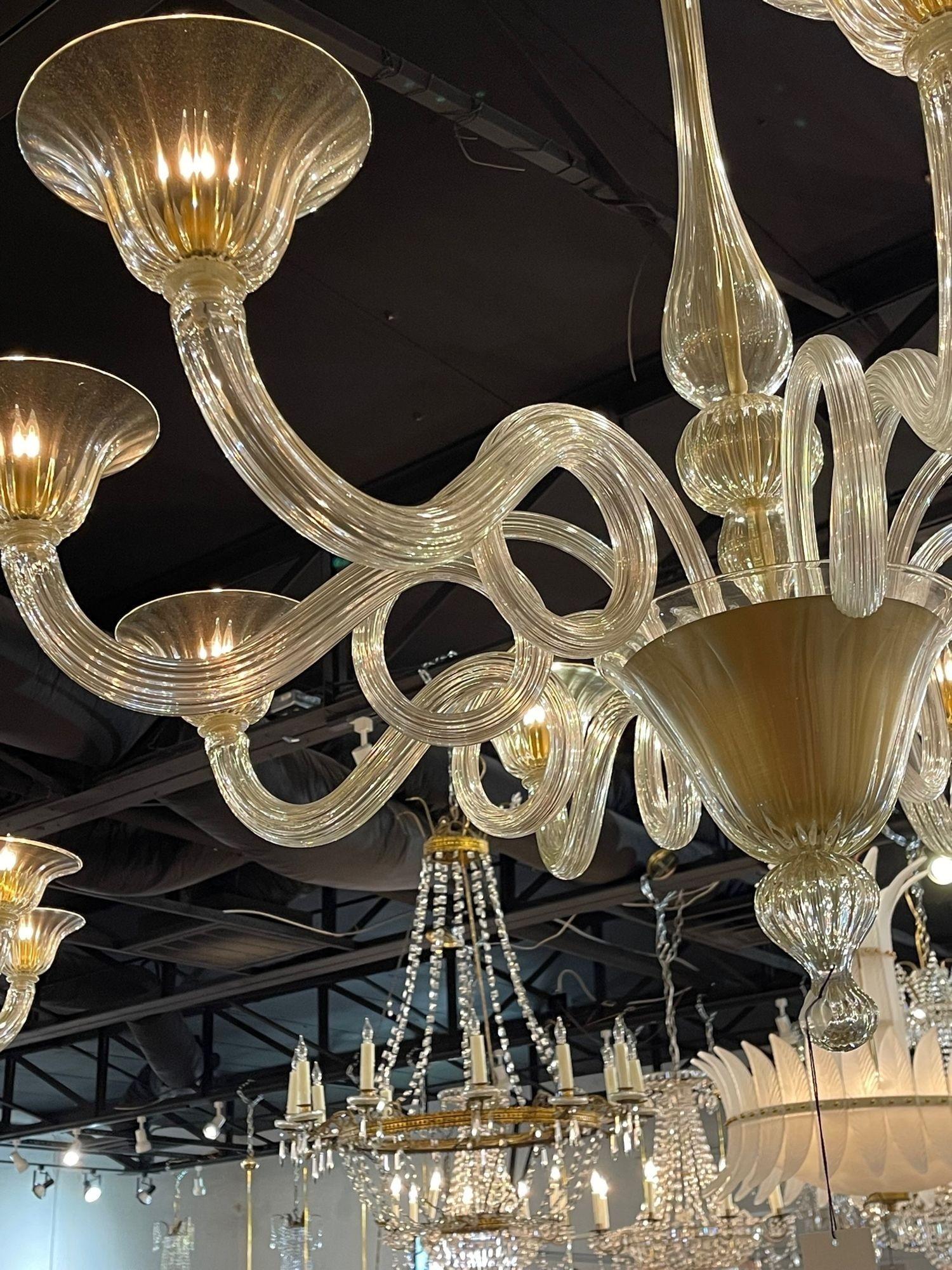 Pair of Gold Murano Glass Chandeliers In Good Condition In Dallas, TX