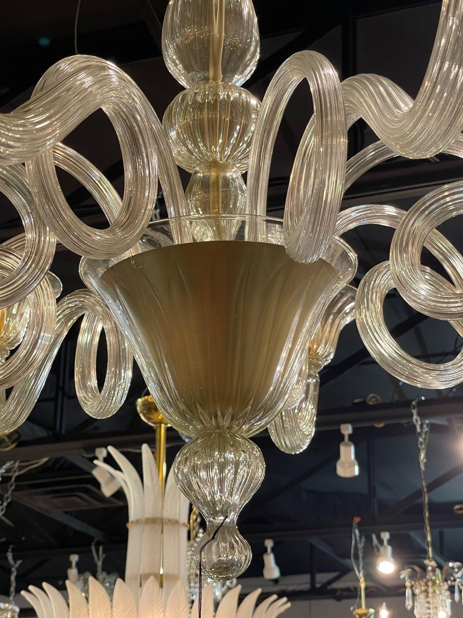 Contemporary Pair of Gold Murano Glass Chandeliers