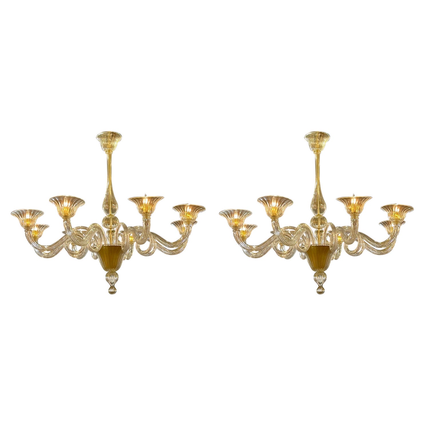 Coppia di lampadari in vetro di Murano oro