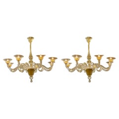 Coppia di lampadari in vetro di Murano oro