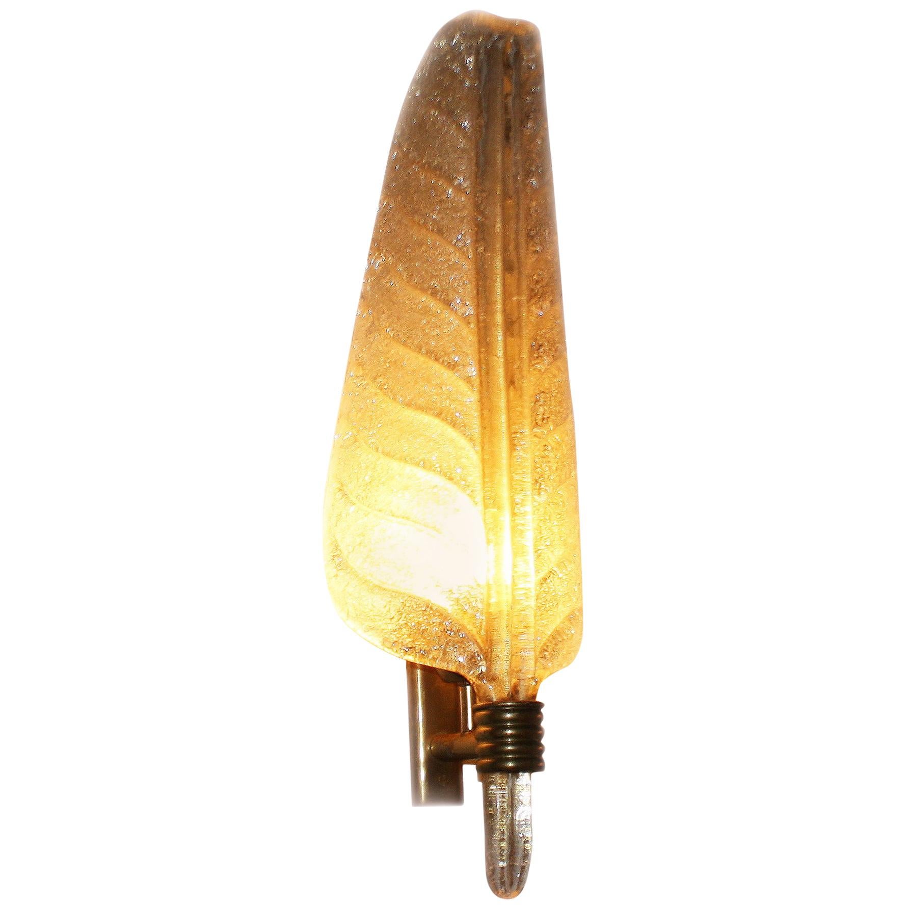 Pair of Gold Murano Glass Feather Sconces, circa 1940