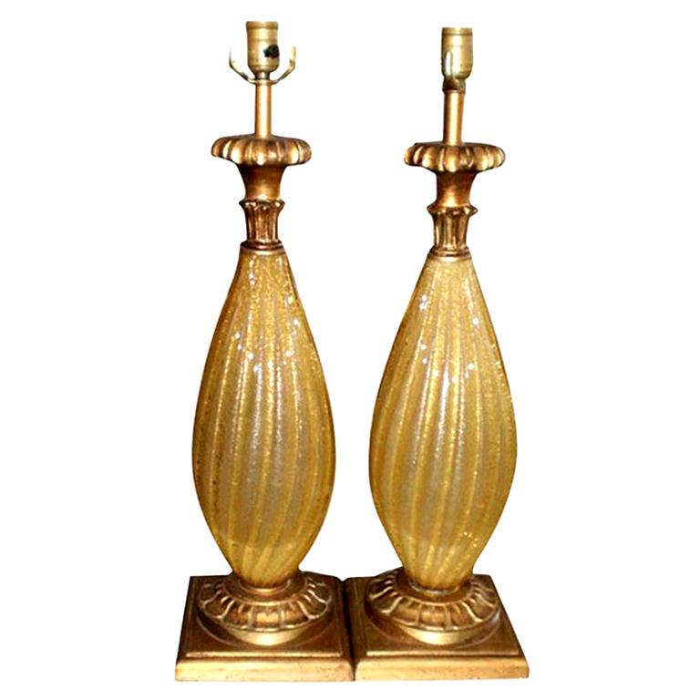 Pair of Gold Murano Glass Lamps-Barovier Style