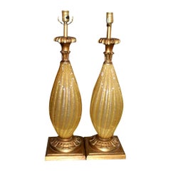 Pair of Gold Murano Glass Lamps-Barovier Style