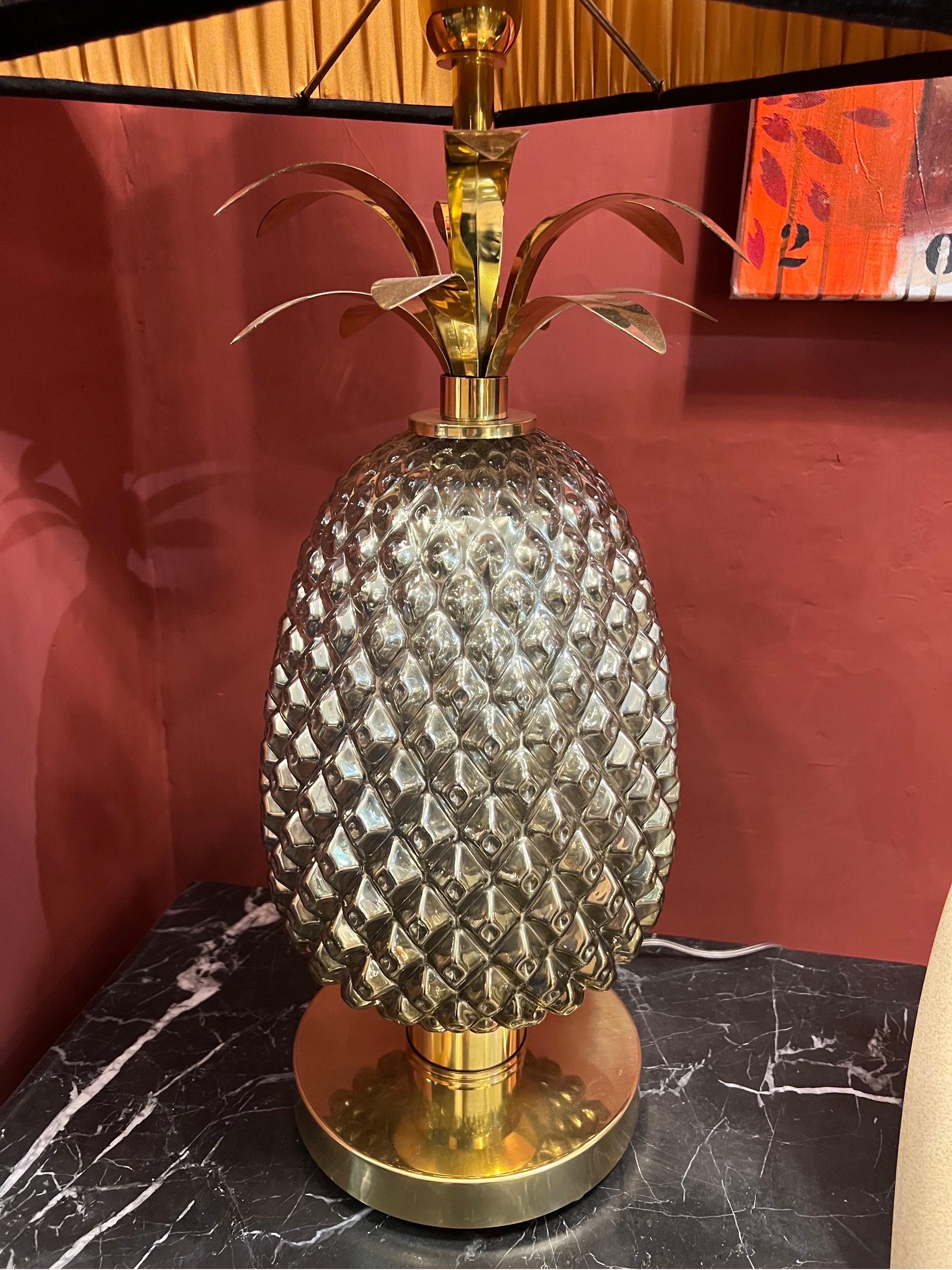 Pair of Gold Murano Glass Table Lamps Pineapple Shaped with Our Lampshades, 1980s 9