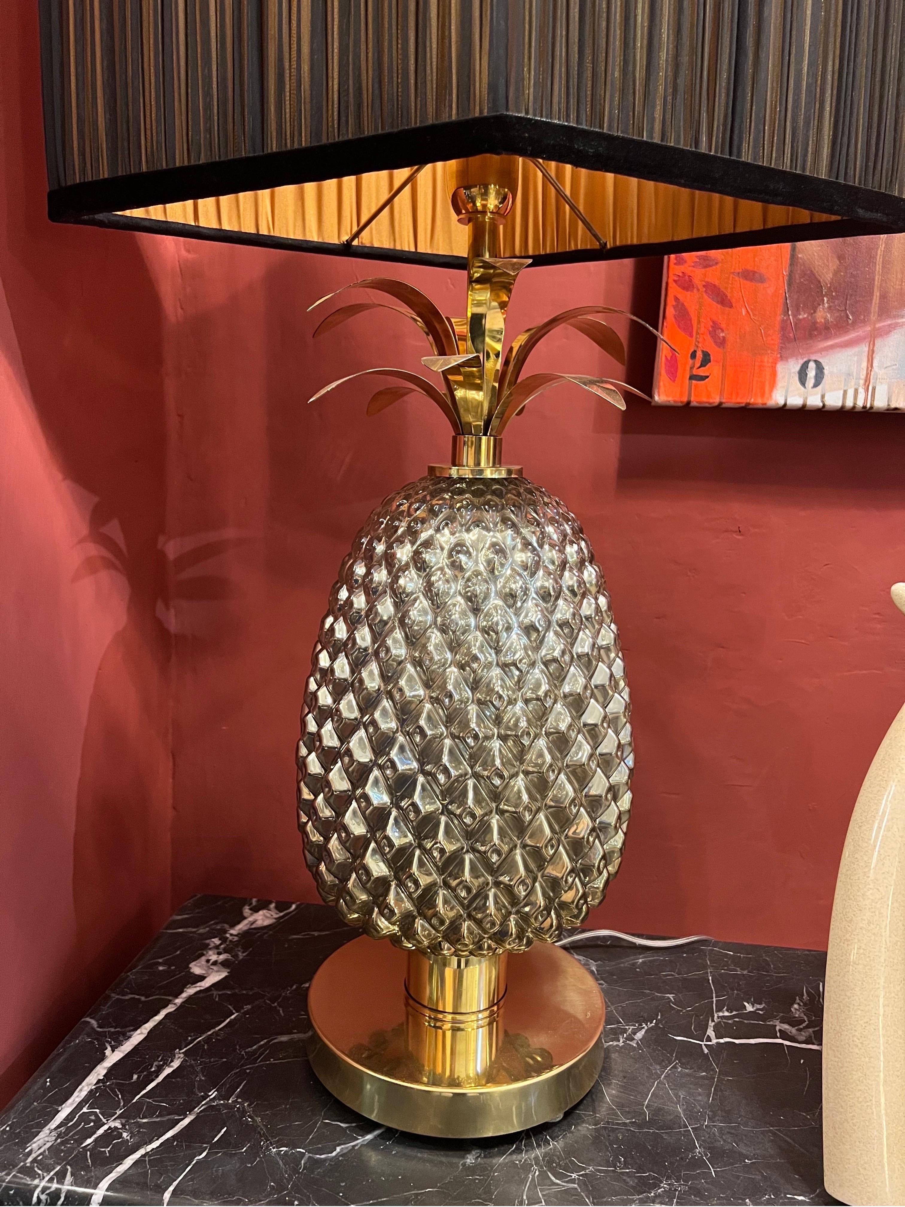 Pair of Gold Murano Glass Table Lamps Pineapple Shaped with Our Lampshades, 1980s 11