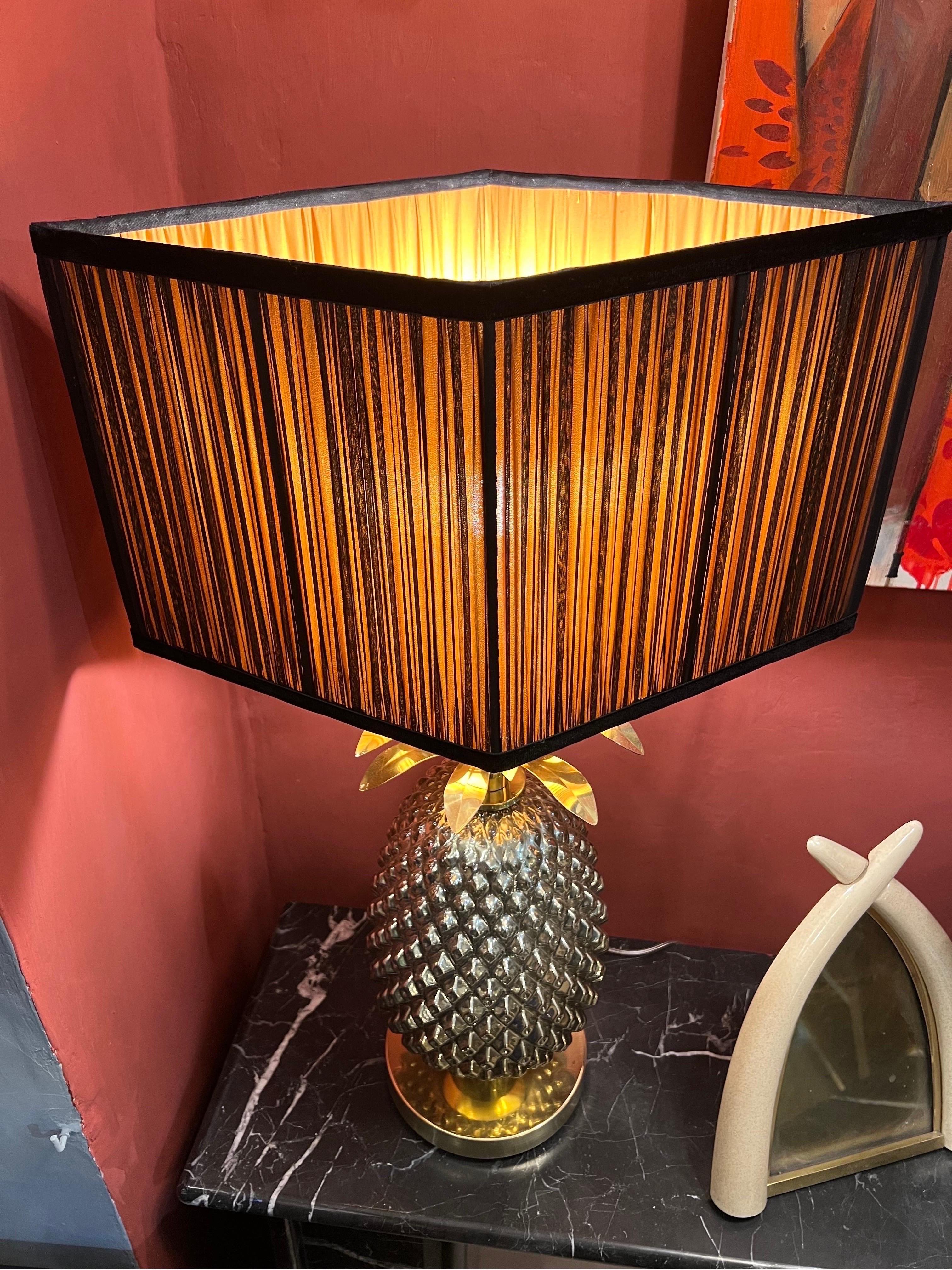 Pair of Gold Murano Glass Table Lamps Pineapple Shaped with Our Lampshades, 1980s 3