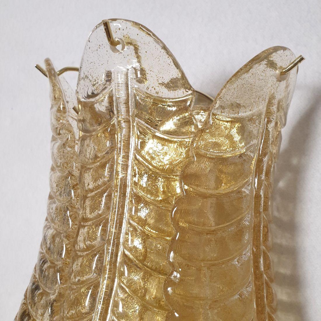 Paar goldene Murano Blätter Wandleuchter im Angebot 1