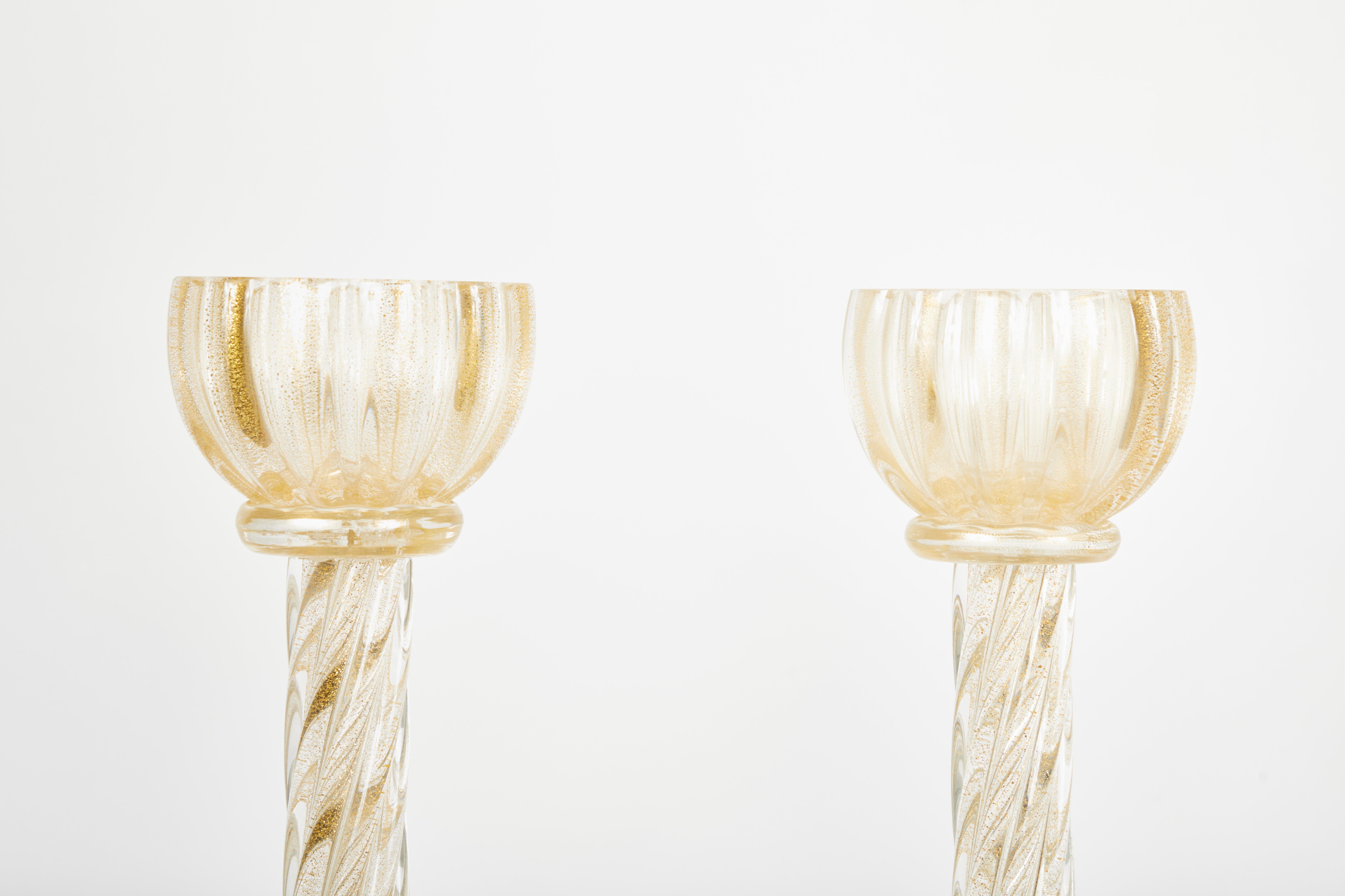 Art Deco Pair of Gold Murano Tassel Candleholders