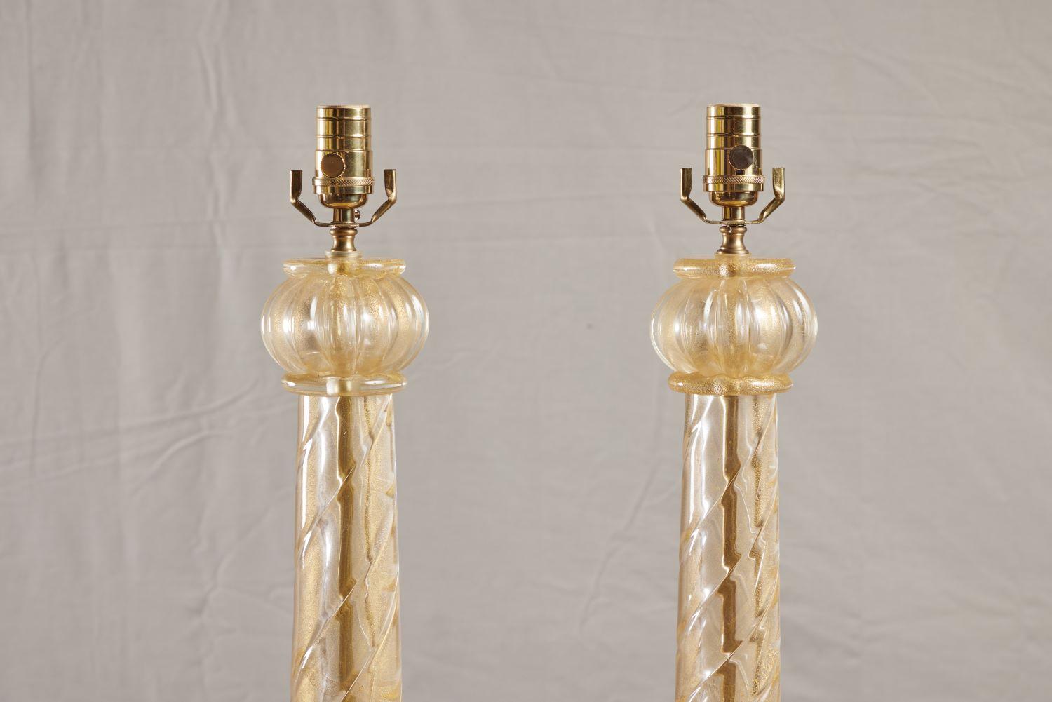 Paar goldene Muranoglas-Quaste-Lampen (Italienisch) im Angebot