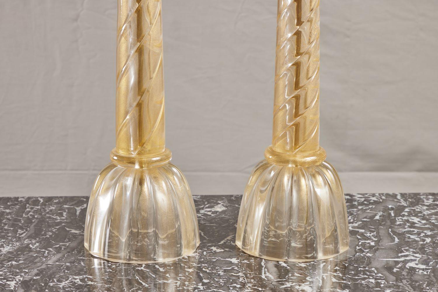 Paar goldene Muranoglas-Quaste-Lampen im Zustand „Gut“ im Angebot in Pasadena, CA