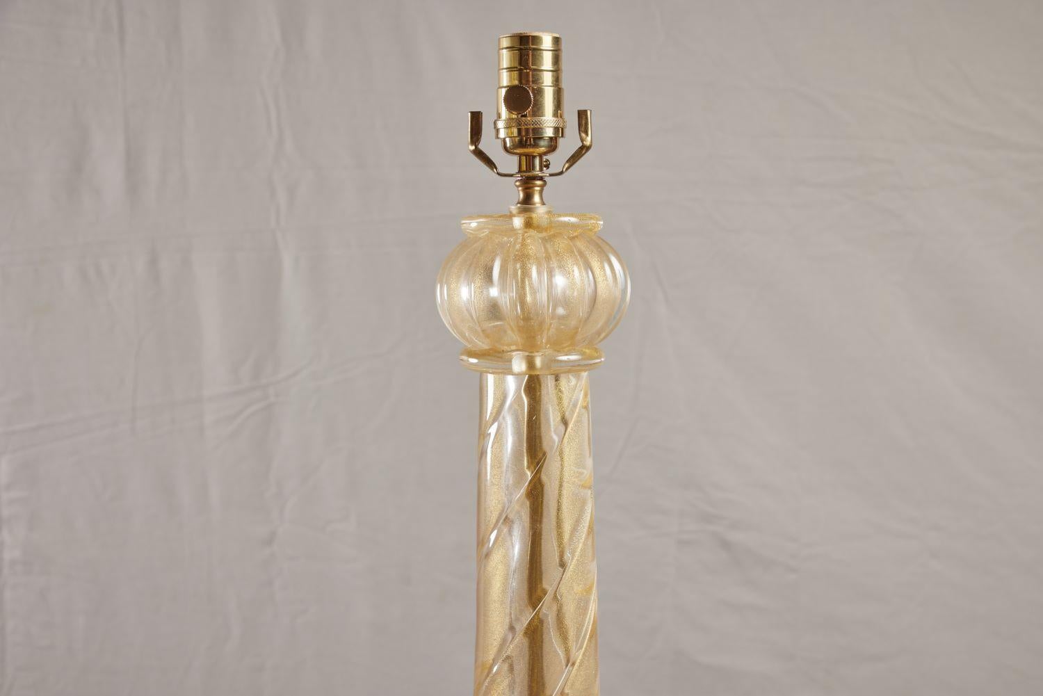 20th Century Pair of Gold Murano Tassel Lamps For Sale