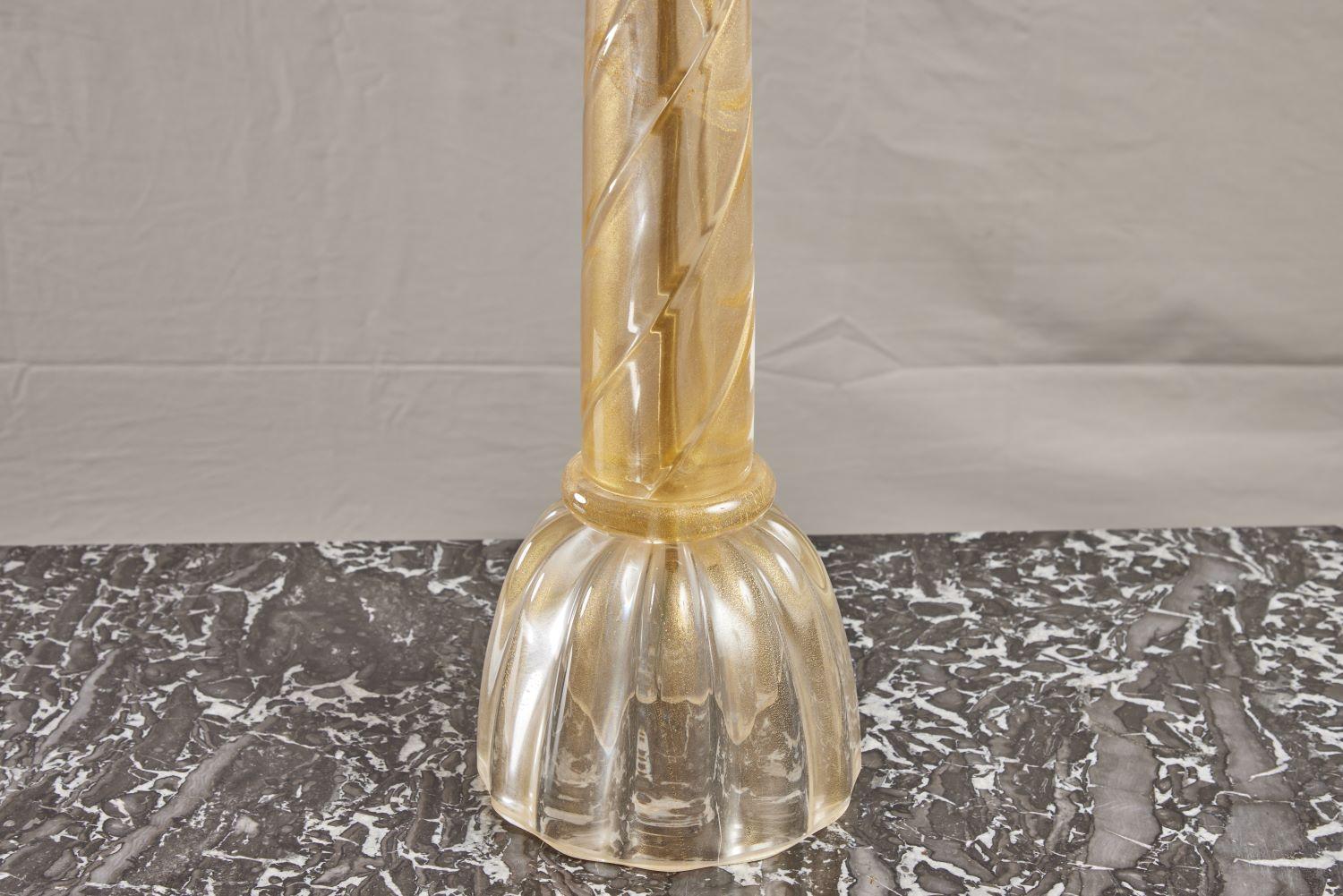 Glass Pair of Gold Murano Tassel Lamps For Sale