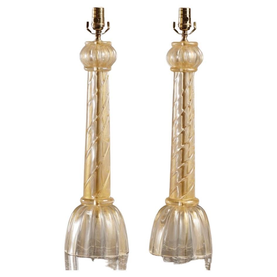 Pair of Gold Murano Tassel Lamps For Sale