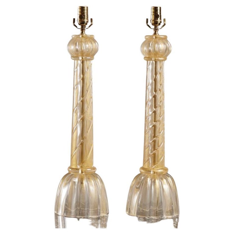 Pair of Gold Murano Tassel Lamps For Sale at 1stDibs