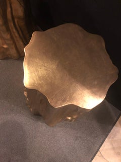 Pair of Gold Nature-Inspired Tree Trunk End Tables or Stools