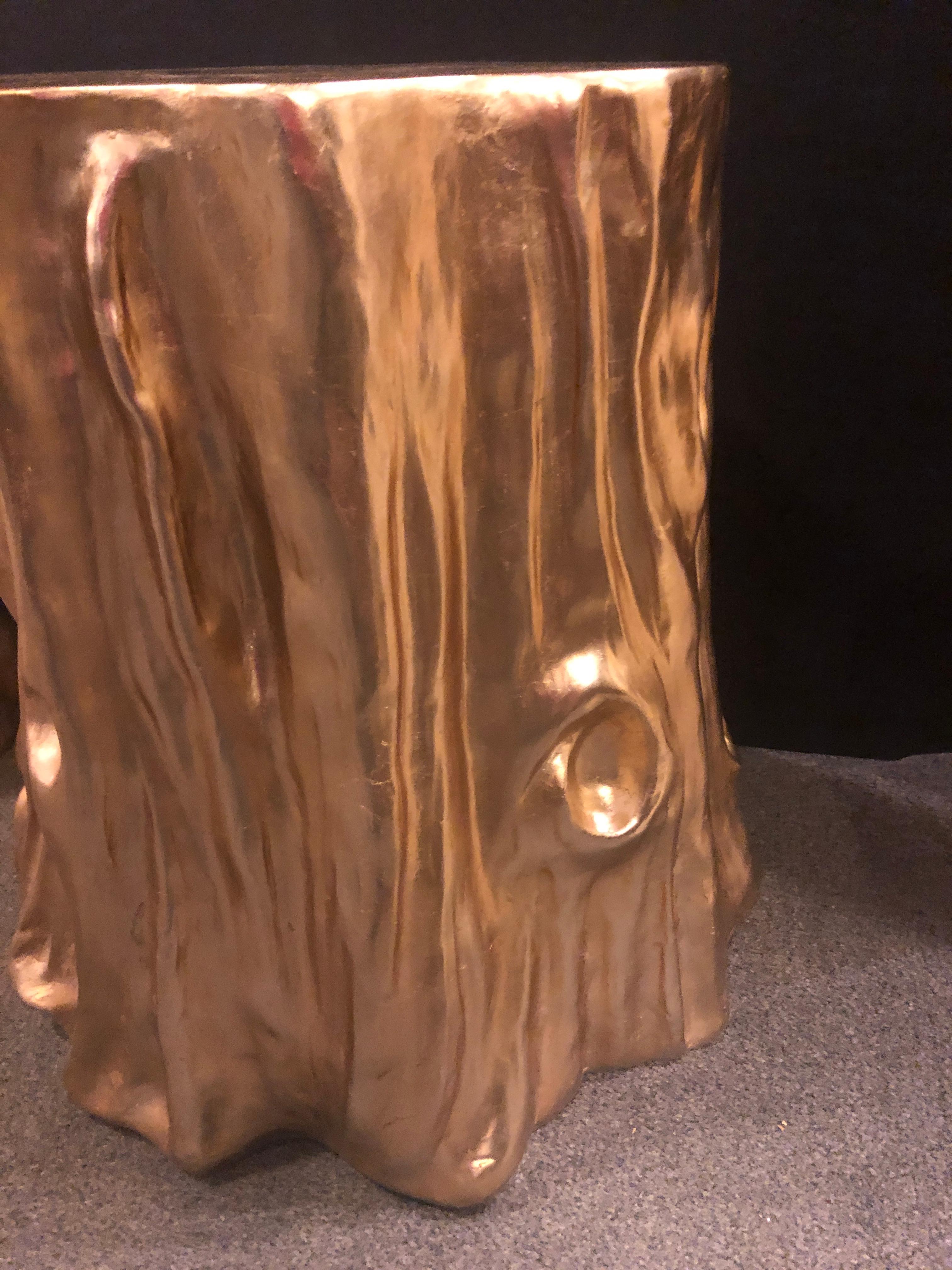 Pair of Gold Nature-Inspired Tree Trunk End Tables or Stools In Good Condition In Stamford, CT