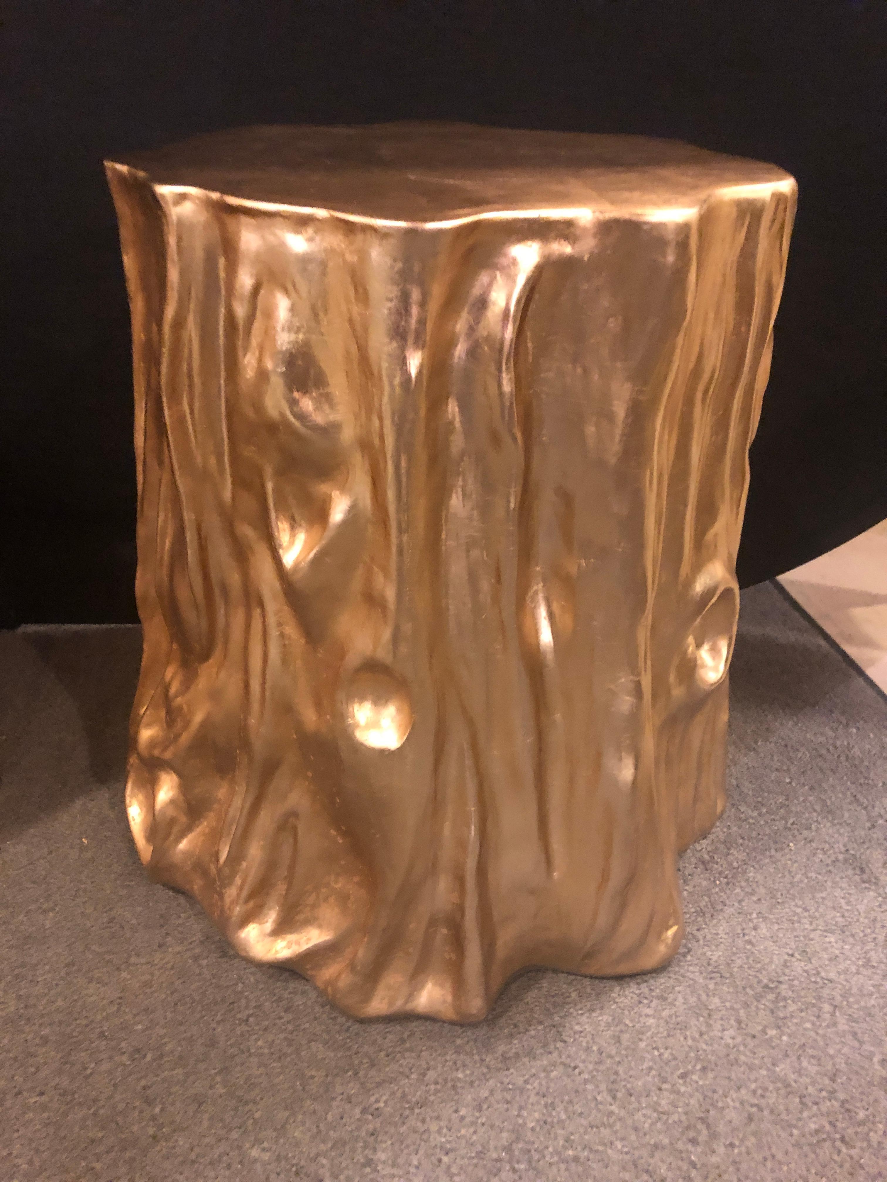 Pair of Gold Nature-Inspired Tree Trunk End Tables or Stools 3